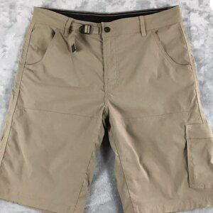 prAna Stretch Zion Shorts Mens 36x10 Tan Hiking Belted Hiking Cargo Nylon